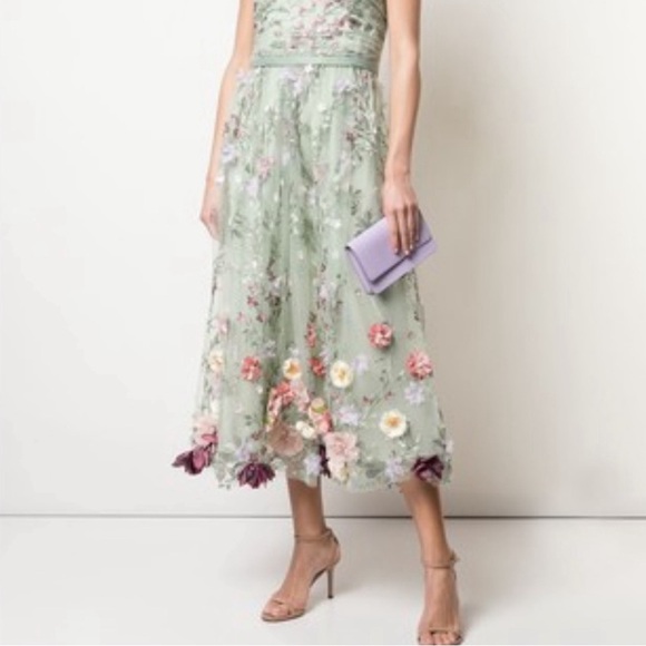 Marchesa Notte 3-D Floral Appliqué Strapless Midi Dress Rare🌸 - Picture 8 of 10